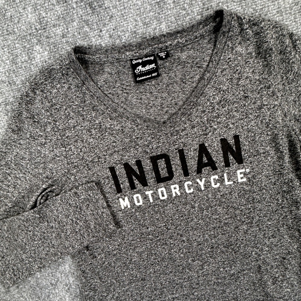 Indian Motorcycle Womens Small Gray Contrast Block Logo Long Sleeve Tee